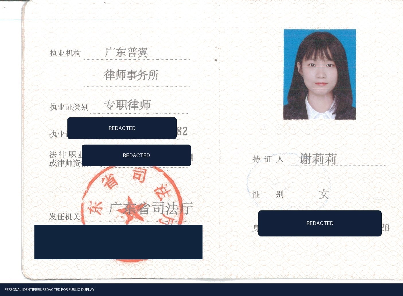 Lili Xie · 중국 변호사 집업 자격
